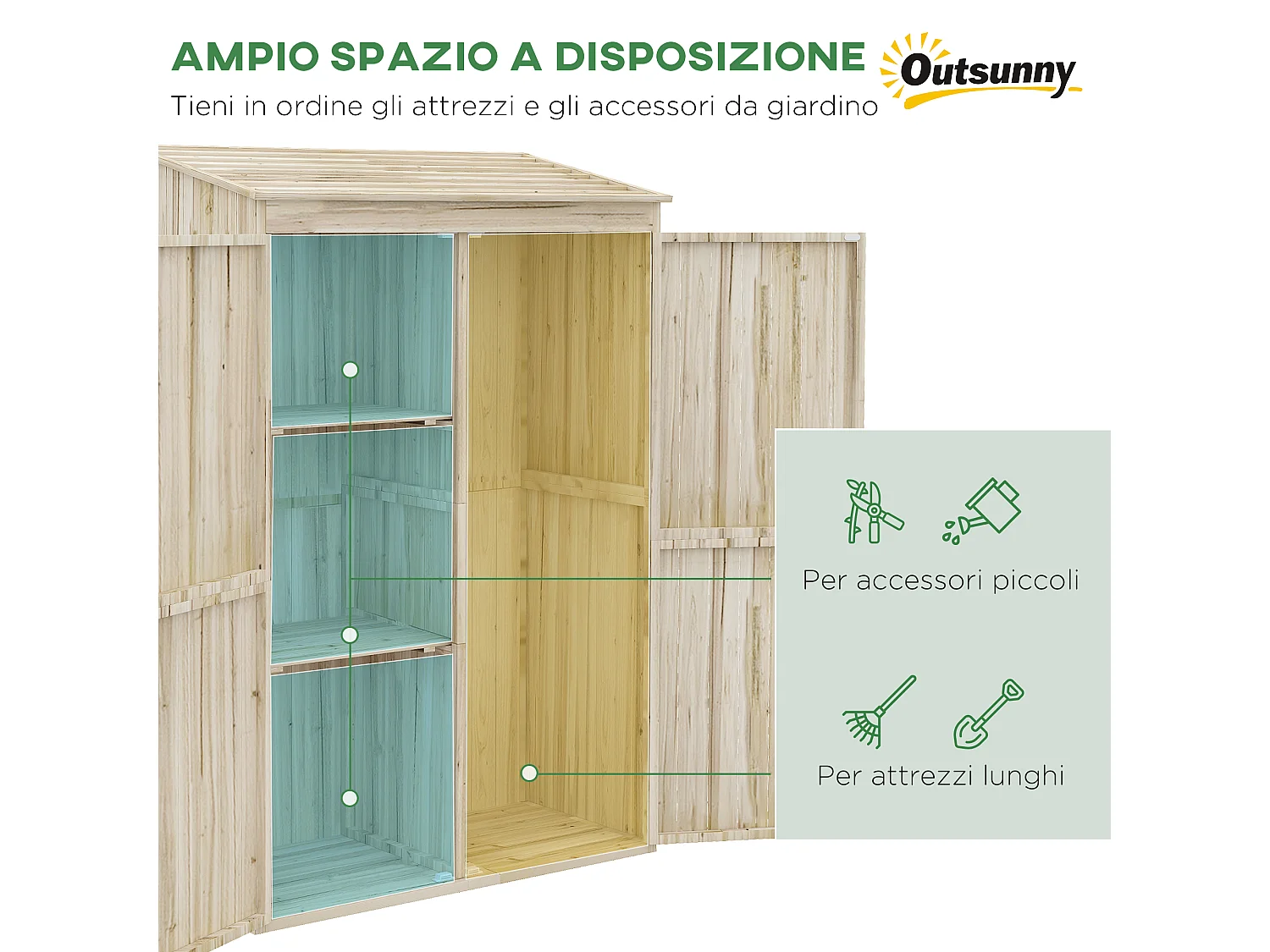Casetta da giardino in legno di abete a 2 porte 120x57x183cm