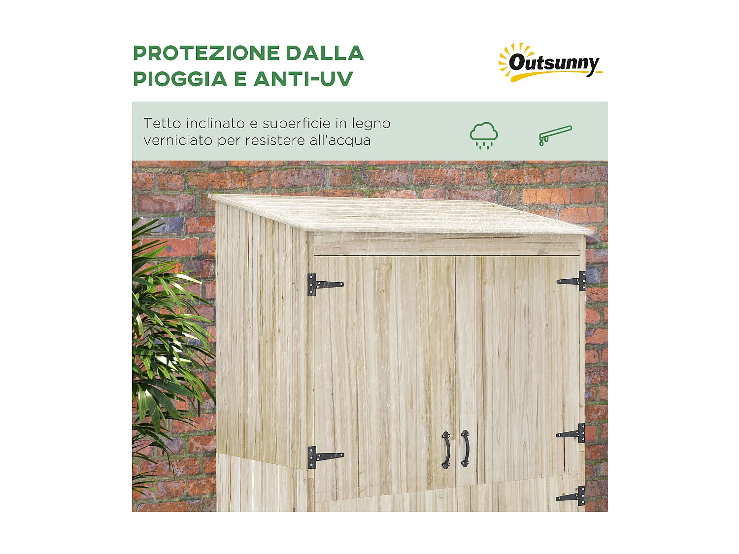 Casetta da giardino in legno di abete a 2 porte 120x57x183cm