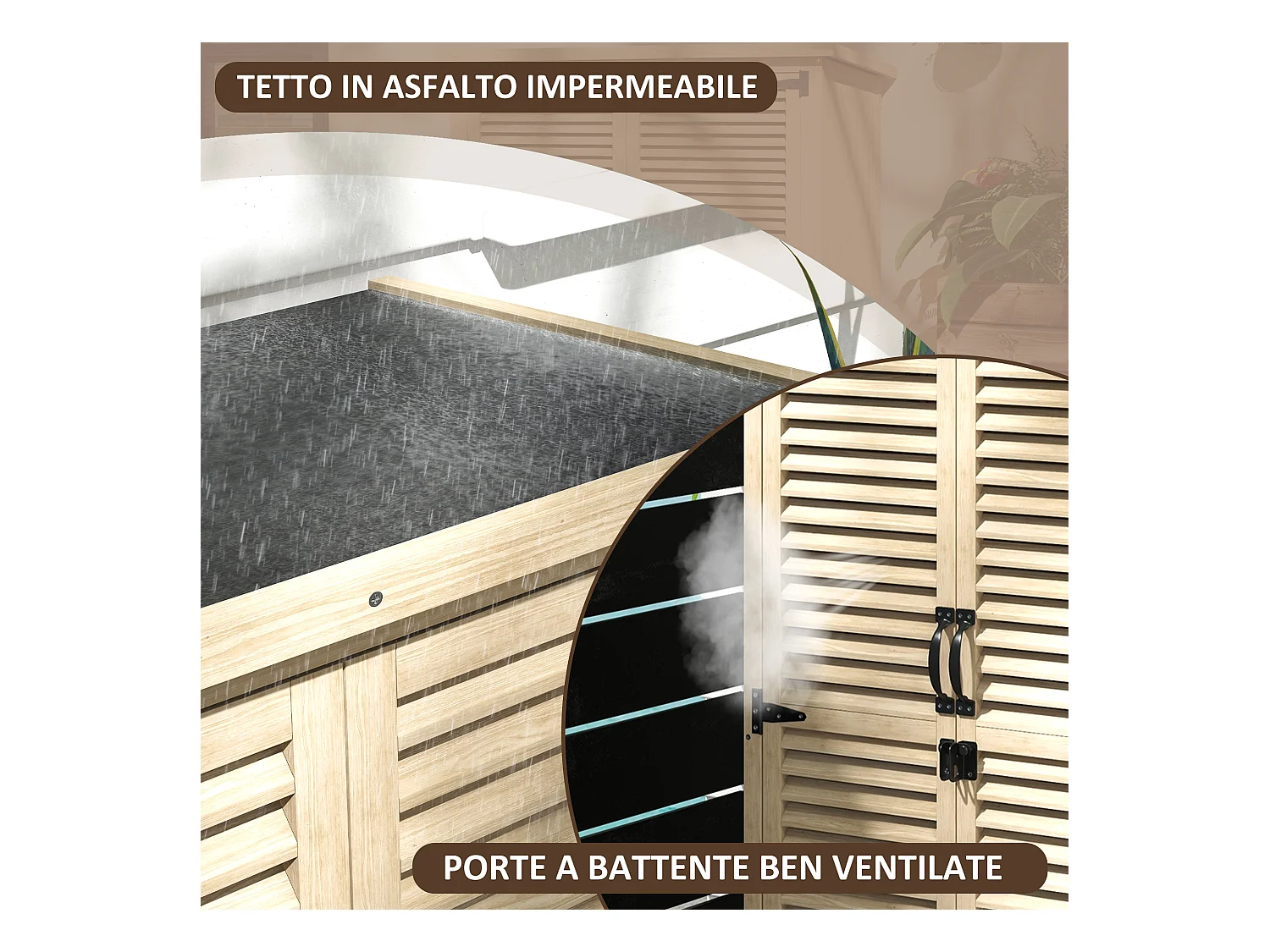 Armadio da esterno a 2 ripiani in legno di abete 75x50x111/118 cm