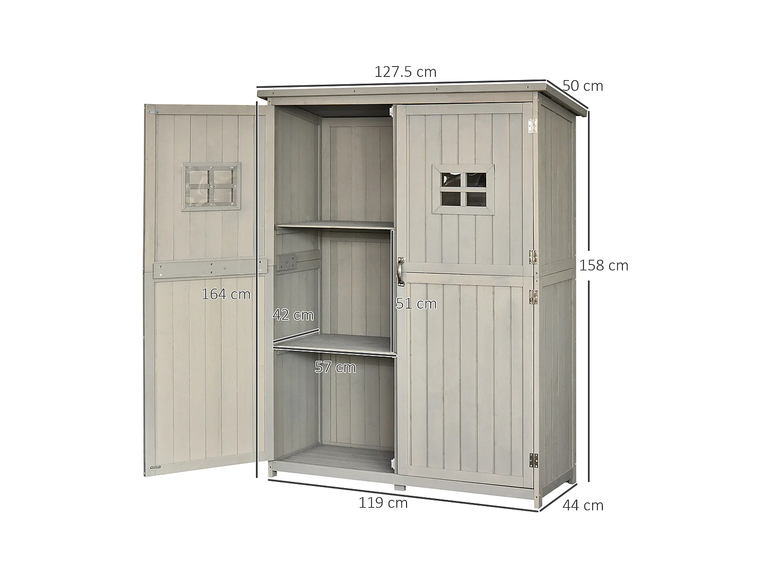 Casetta da giardino legno porta doppia mensole 127.5x50x164cm