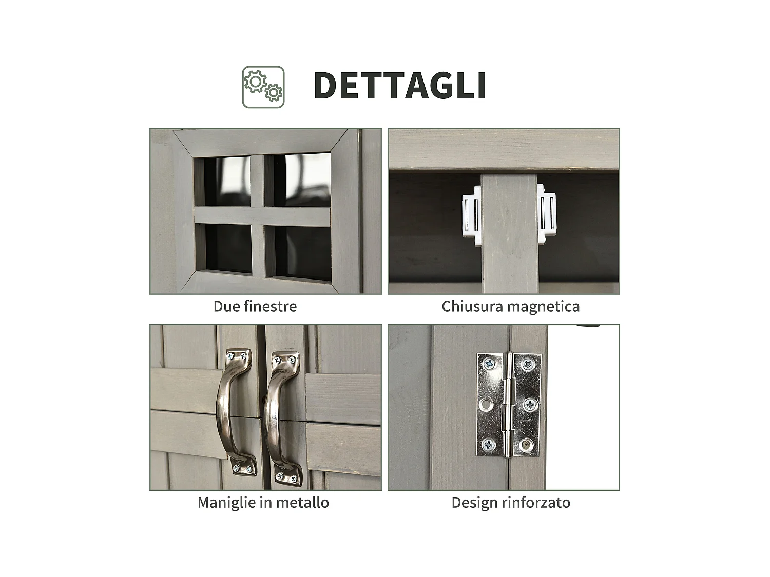 Casetta da giardino legno porta doppia mensole 127.5x50x164cm