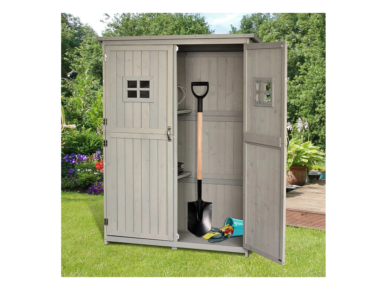 Casetta da giardino legno porta doppia mensole 127.5x50x164cm