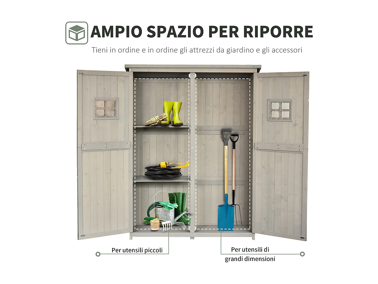 Casetta da giardino legno porta doppia mensole 127.5x50x164cm