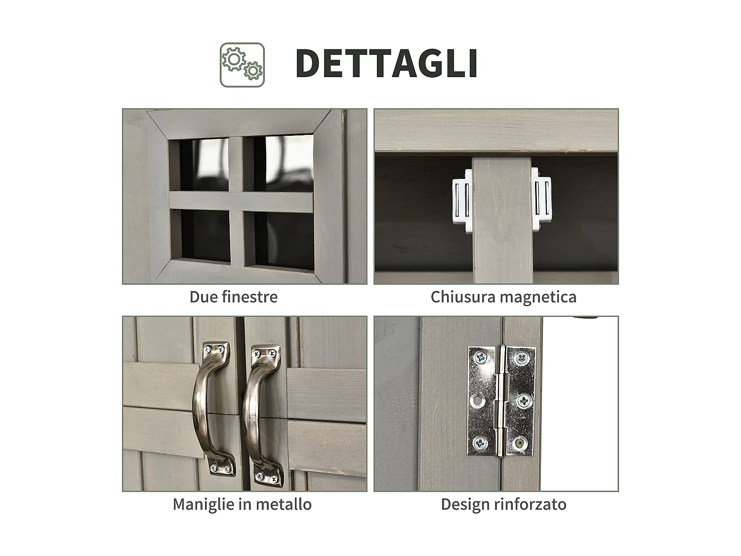 Casetta da giardino legno porta doppia mensole 127.5x50x164cm