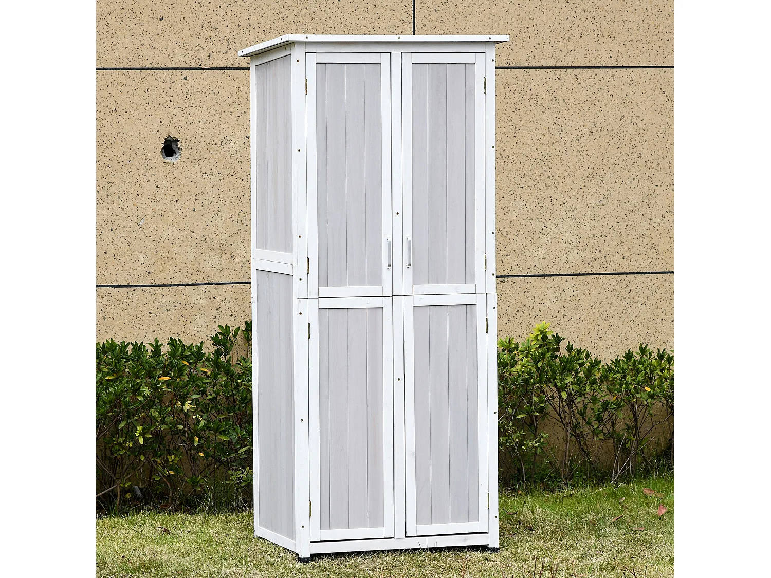 Casetta porta attrezzi in legno di abete 3 livelli con ganci