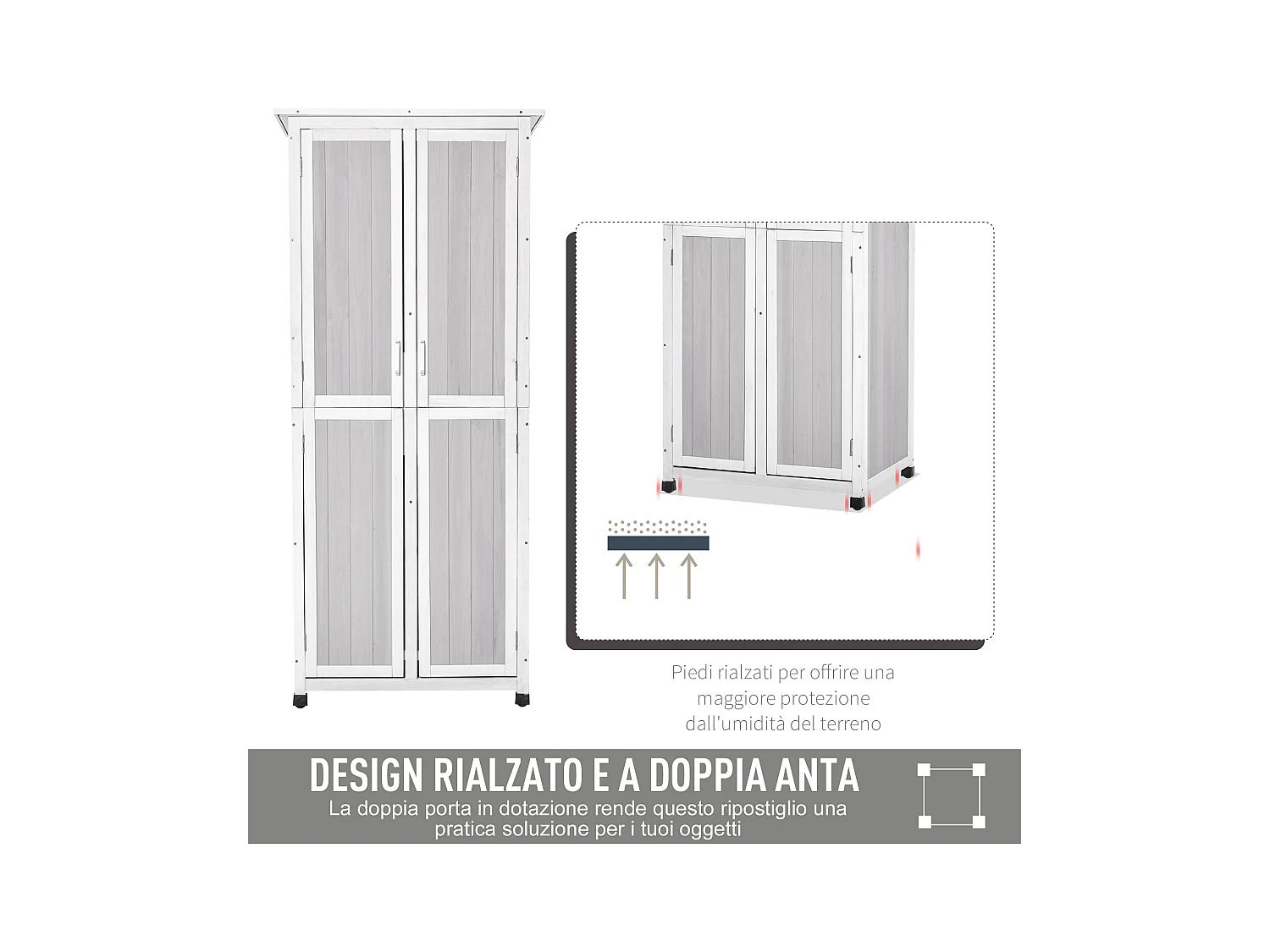 Casetta porta attrezzi in legno di abete 3 livelli con ganci