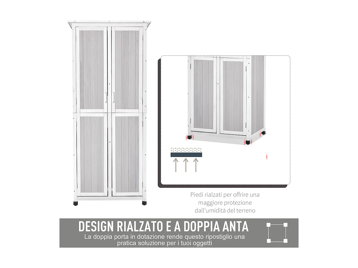 Casetta porta attrezzi in legno di abete 3 livelli con ganci