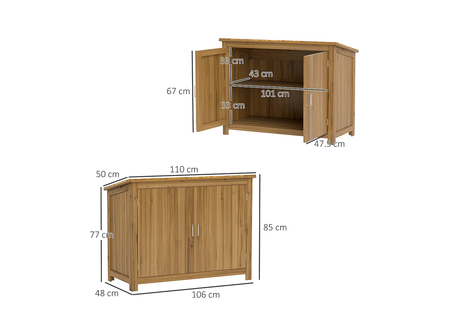 Armadio da esterno con 2 porte e 2 ripiani in legno
