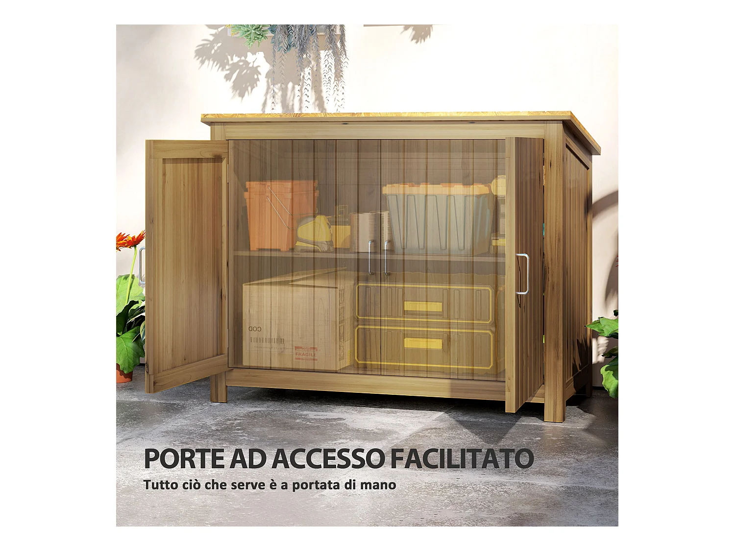 Armadio da esterno con 2 porte e 2 ripiani in legno