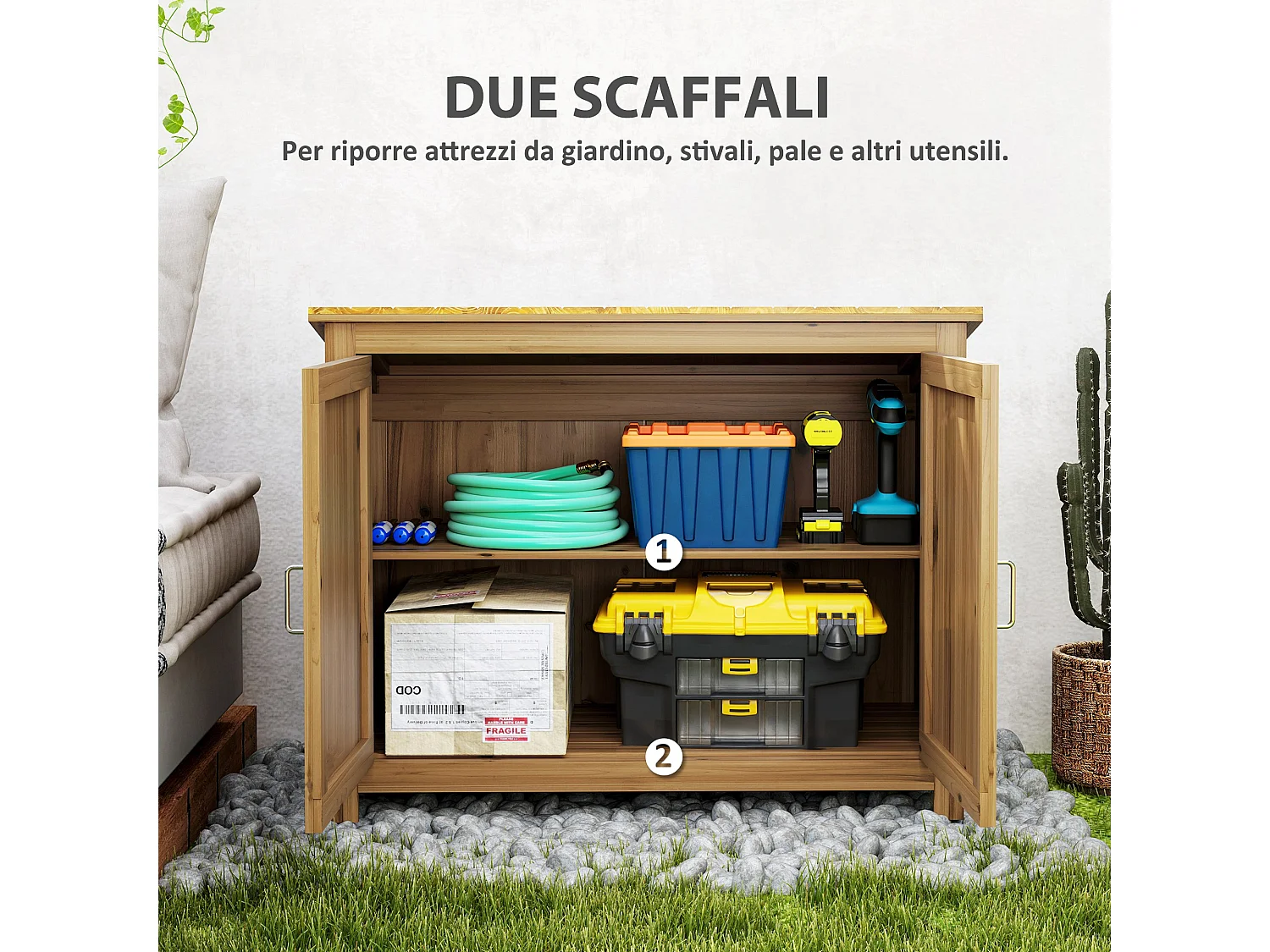 Armadio da esterno con 2 porte e 2 ripiani in legno