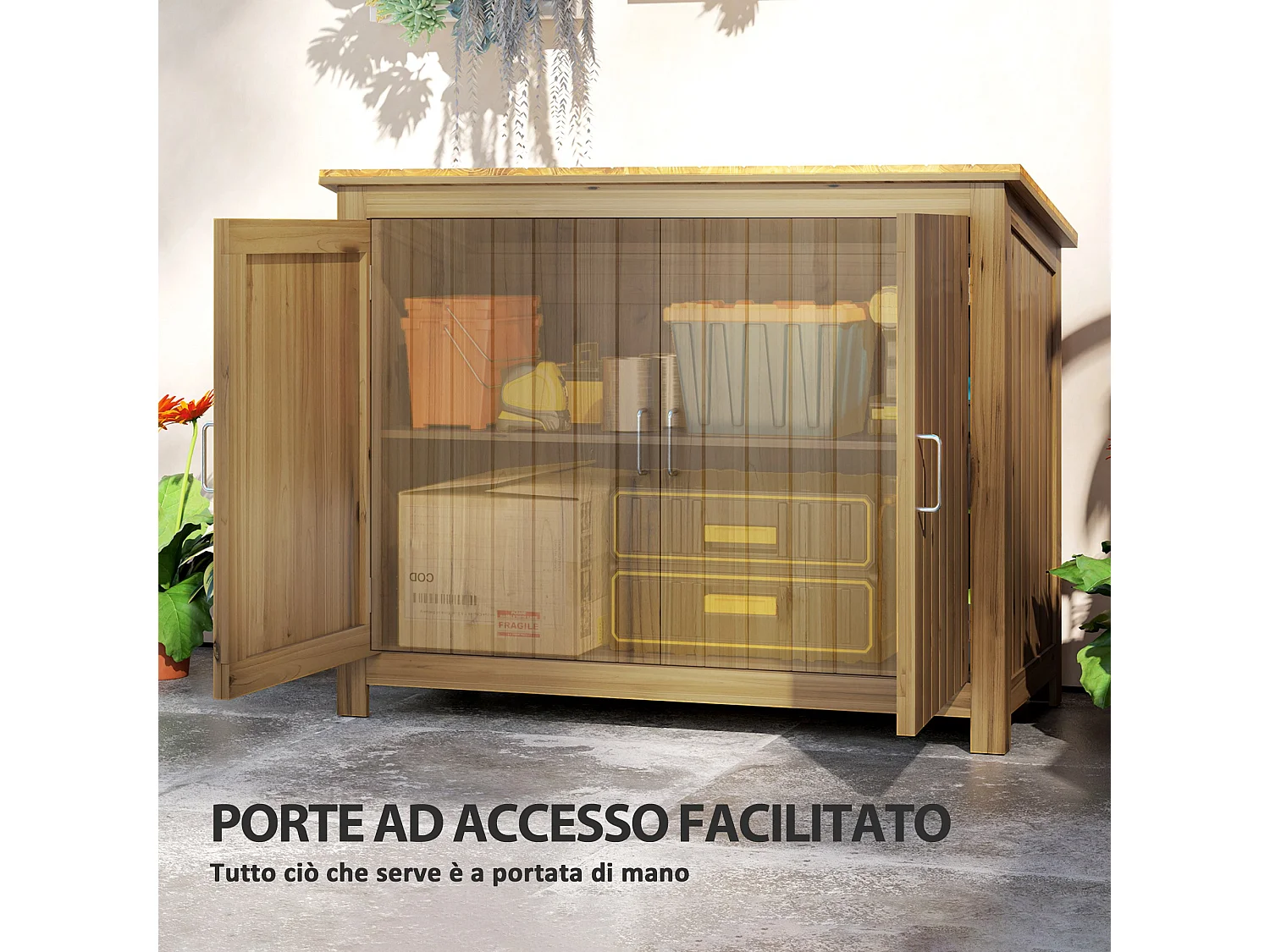 Armadio da esterno con 2 porte e 2 ripiani in legno