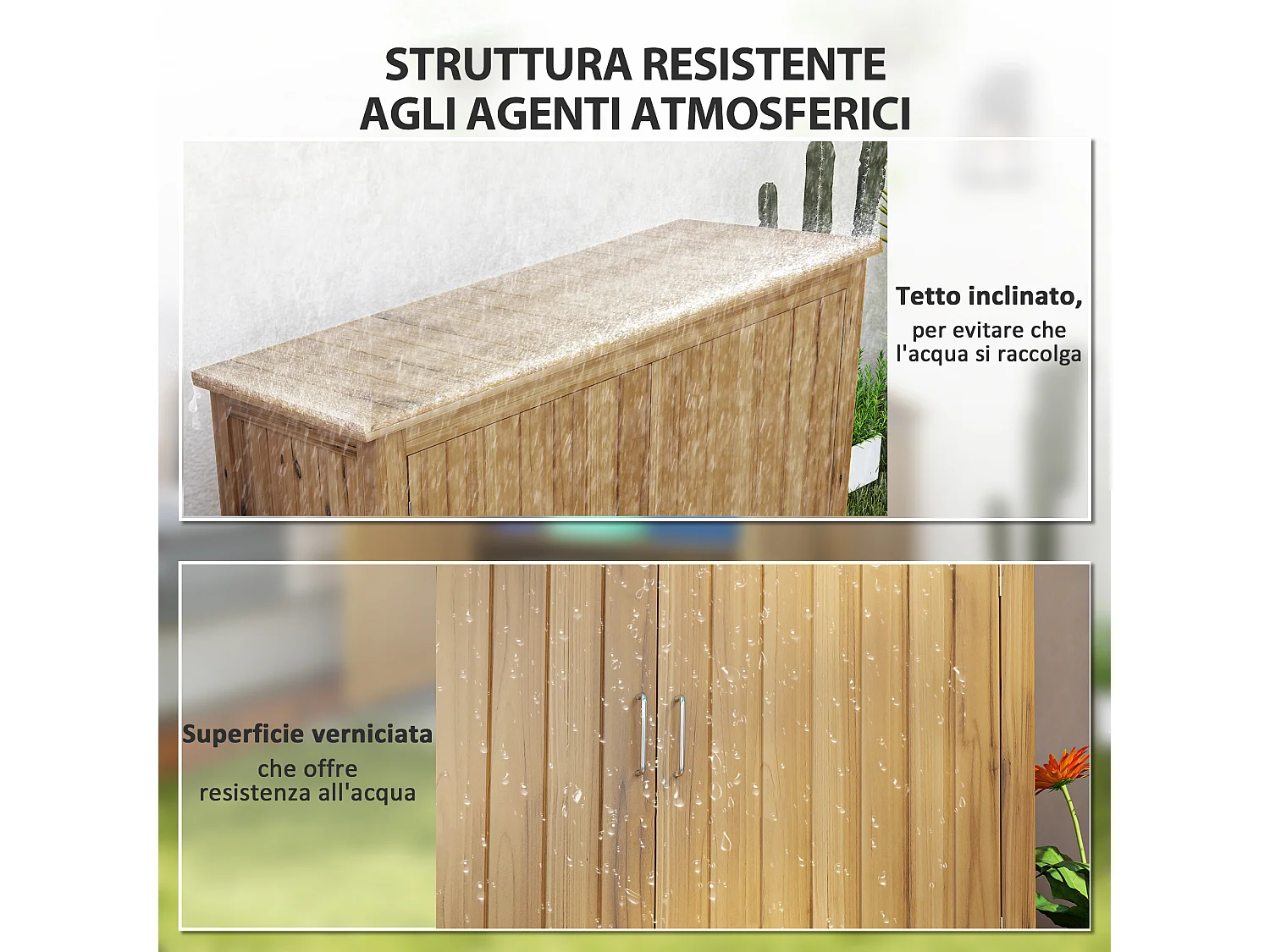 Armadio da esterno con 2 porte e 2 ripiani in legno