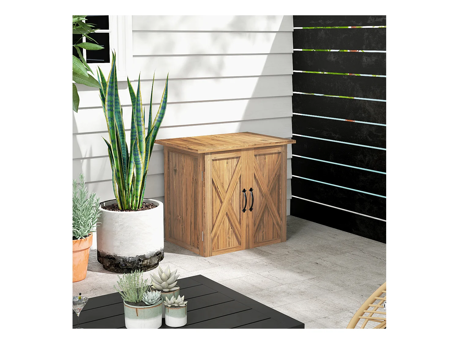 Casetta da giardino per attrezzi a 2 ante stile country in legno