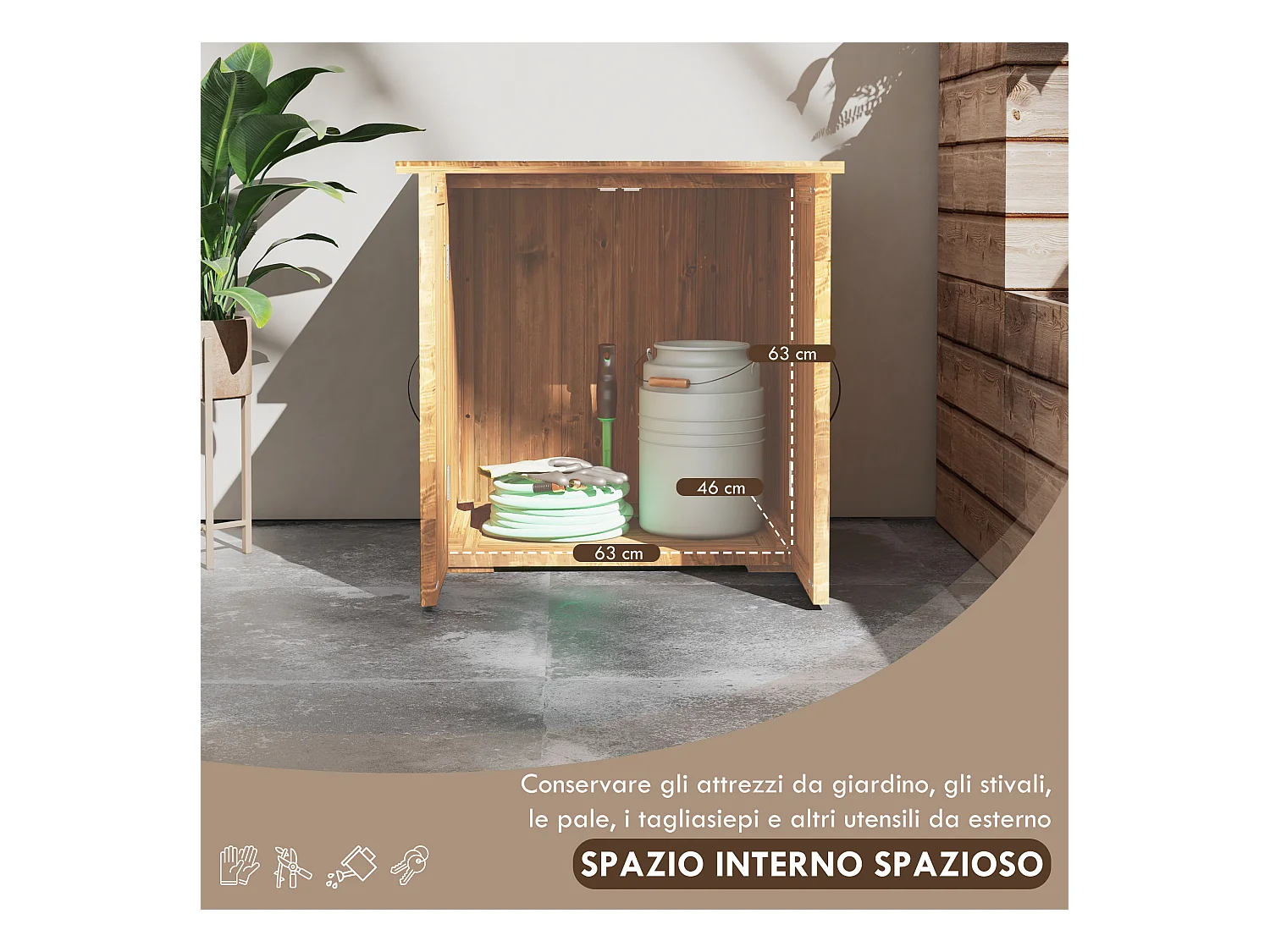 Casetta da giardino per attrezzi a 2 ante stile country in legno