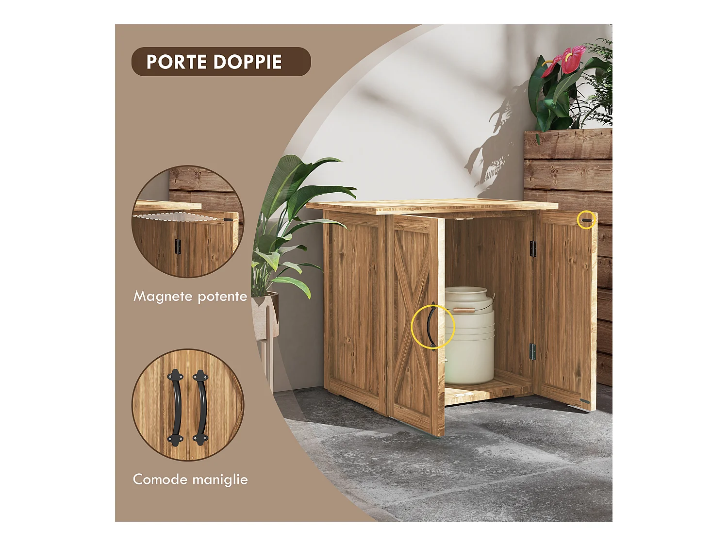 Casetta da giardino per attrezzi a 2 ante stile country in legno