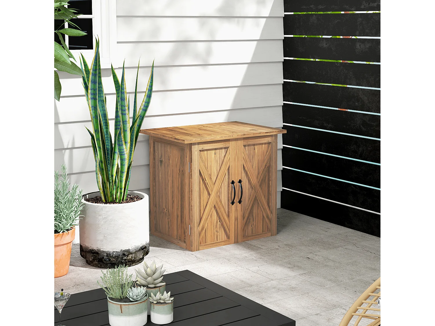 Casetta da giardino per attrezzi a 2 ante stile country in legno