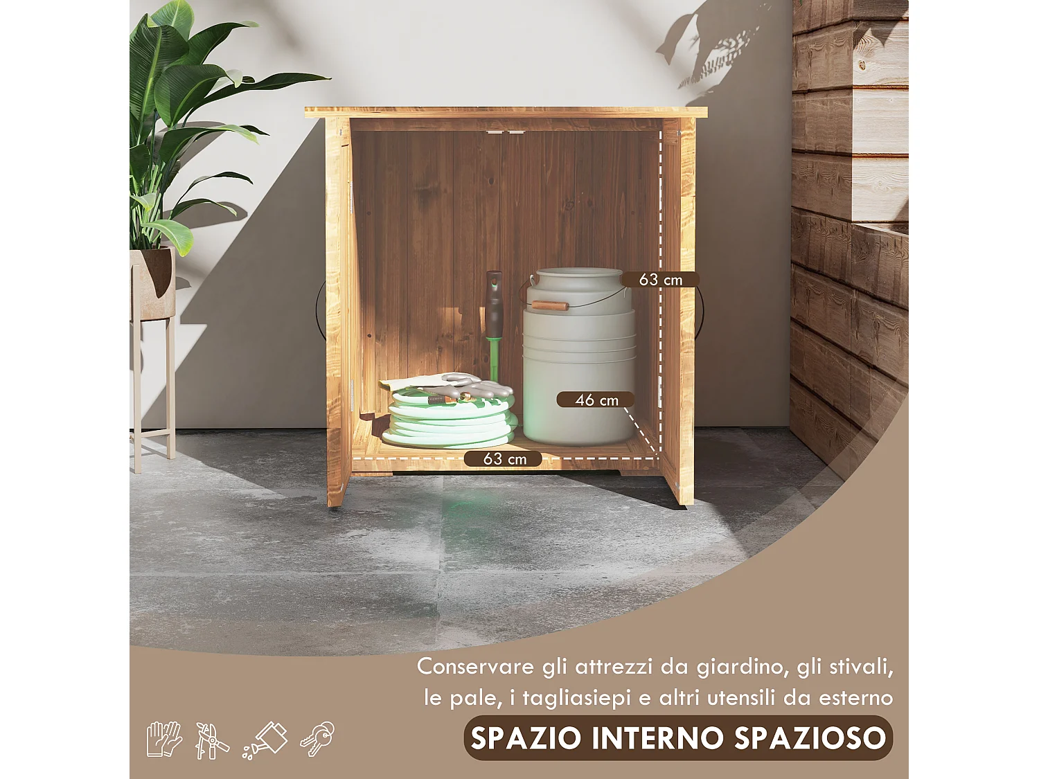 Casetta da giardino per attrezzi a 2 ante stile country in legno