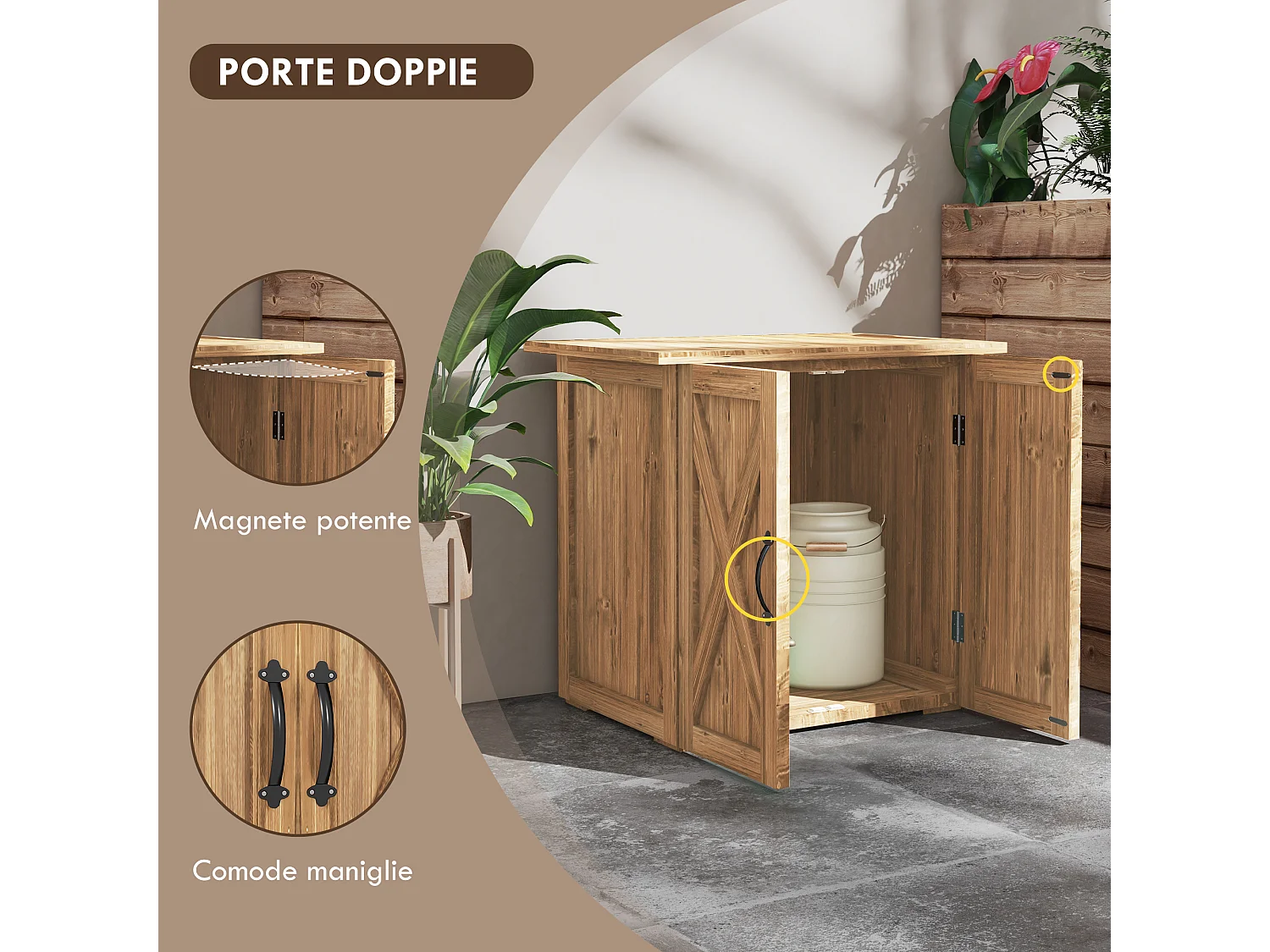 Casetta da giardino per attrezzi a 2 ante stile country in legno