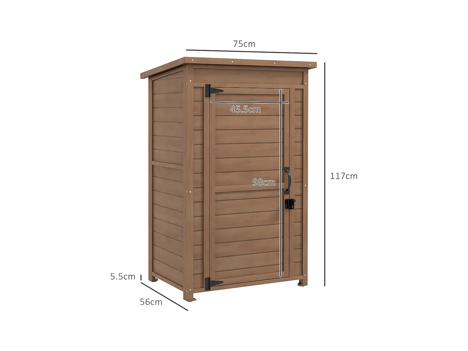 Armadio da giardino con ripiano regolabile e catenaccio in legno