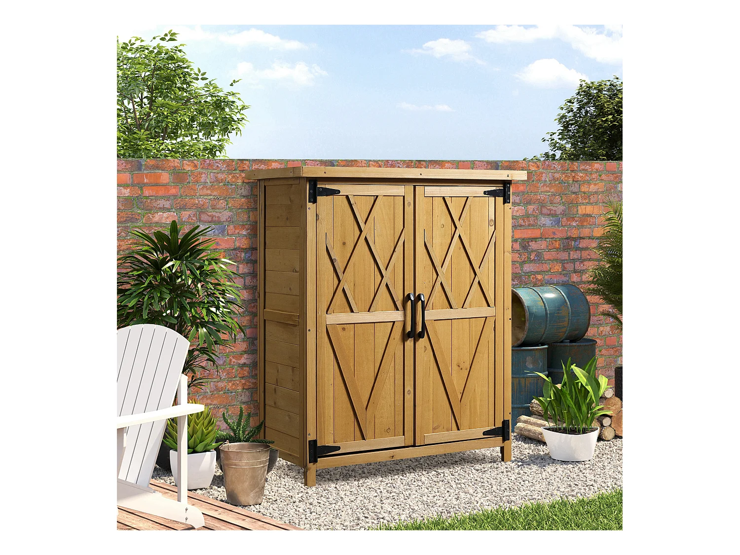 Armadio da giardino porta attrezzi a 2 ante 75x40x90 cm in legno