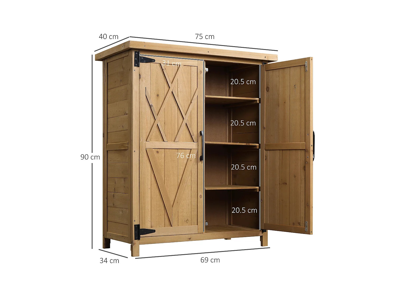 Armadio da giardino porta attrezzi a 2 ante 75x40x90 cm in legno