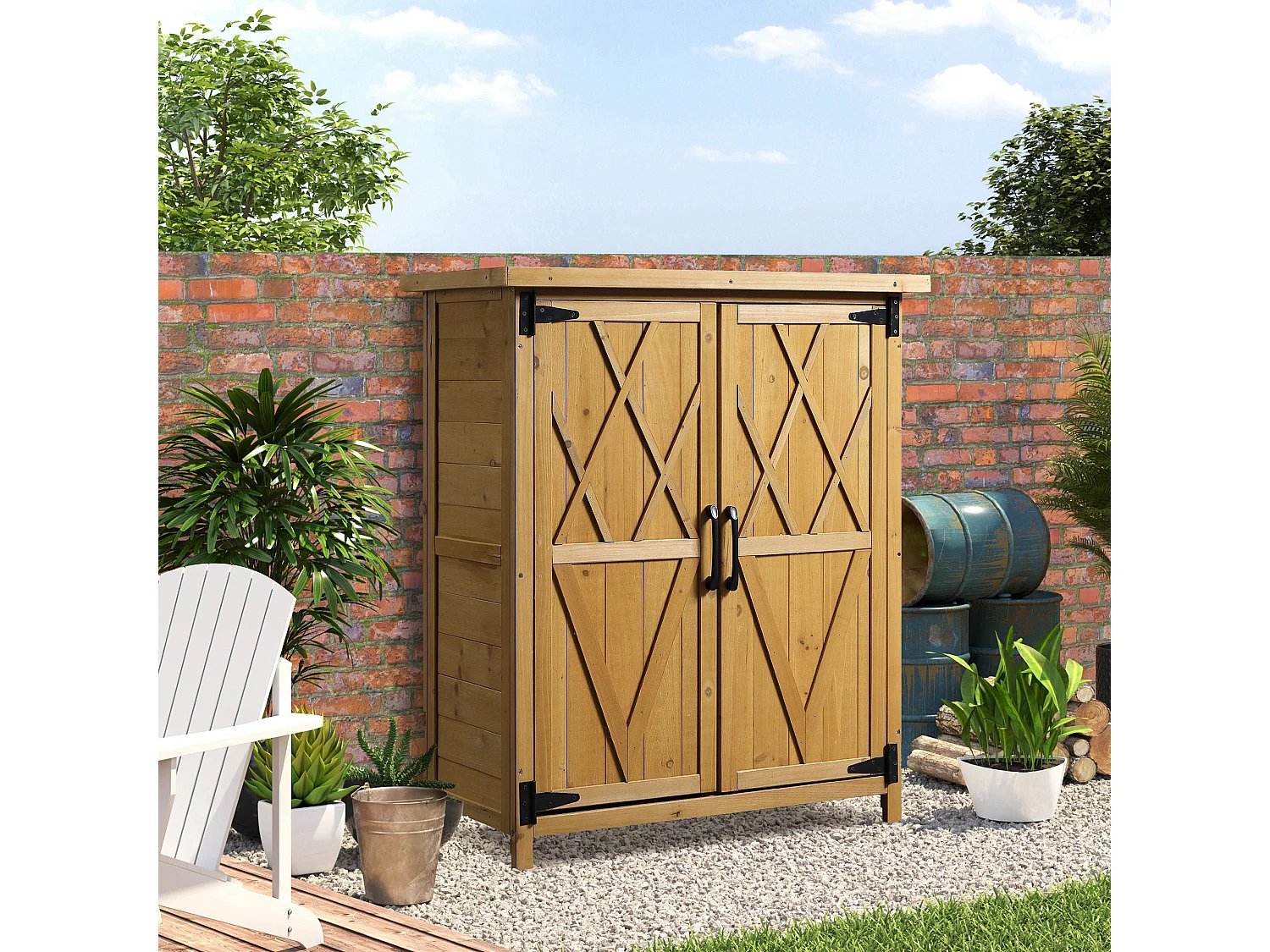 Armadio da giardino porta attrezzi a 2 ante 75x40x90 cm in legno