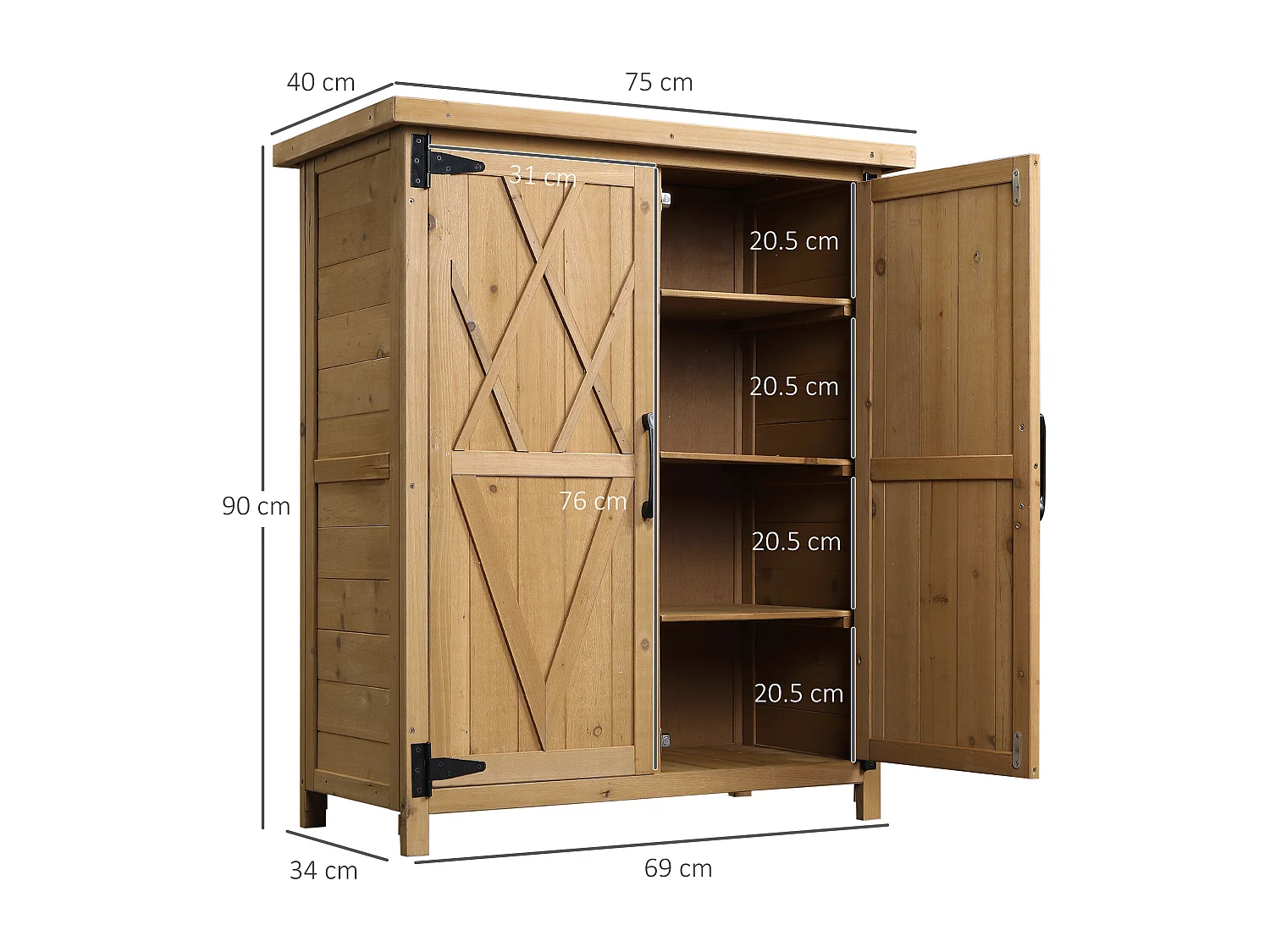 Armadio da giardino porta attrezzi a 2 ante 75x40x90 cm in legno