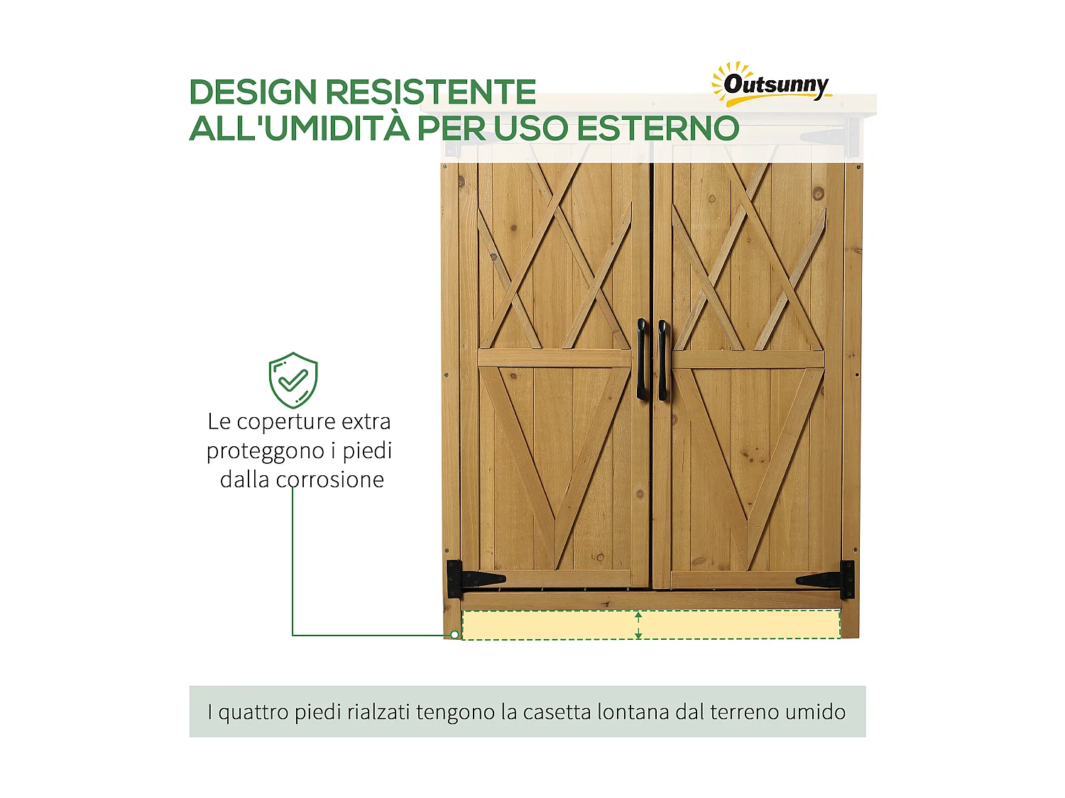 Armadio da giardino porta attrezzi a 2 ante 75x40x90 cm in legno