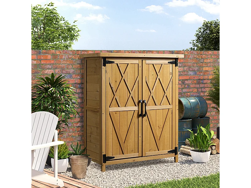 Armadio da giardino porta attrezzi a 2 ante 75x40x90 cm in legno