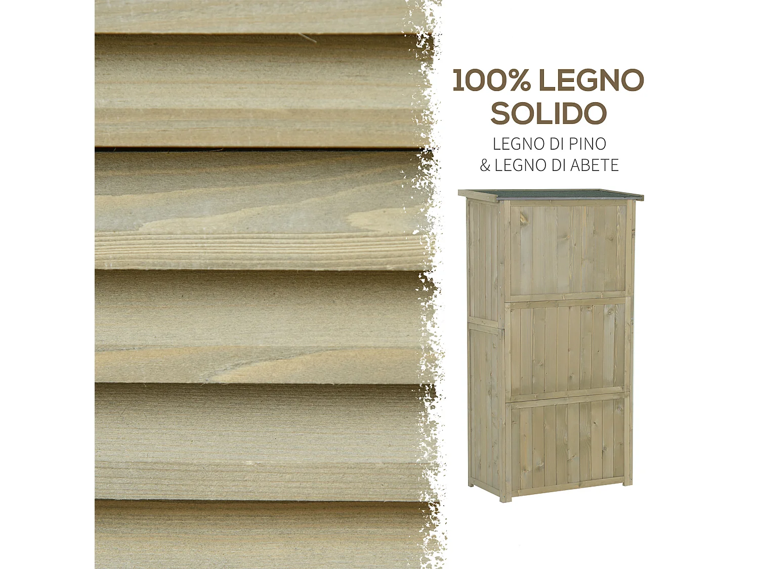 Casetta da giardino porta attrezzi impermeabile in legno di abete