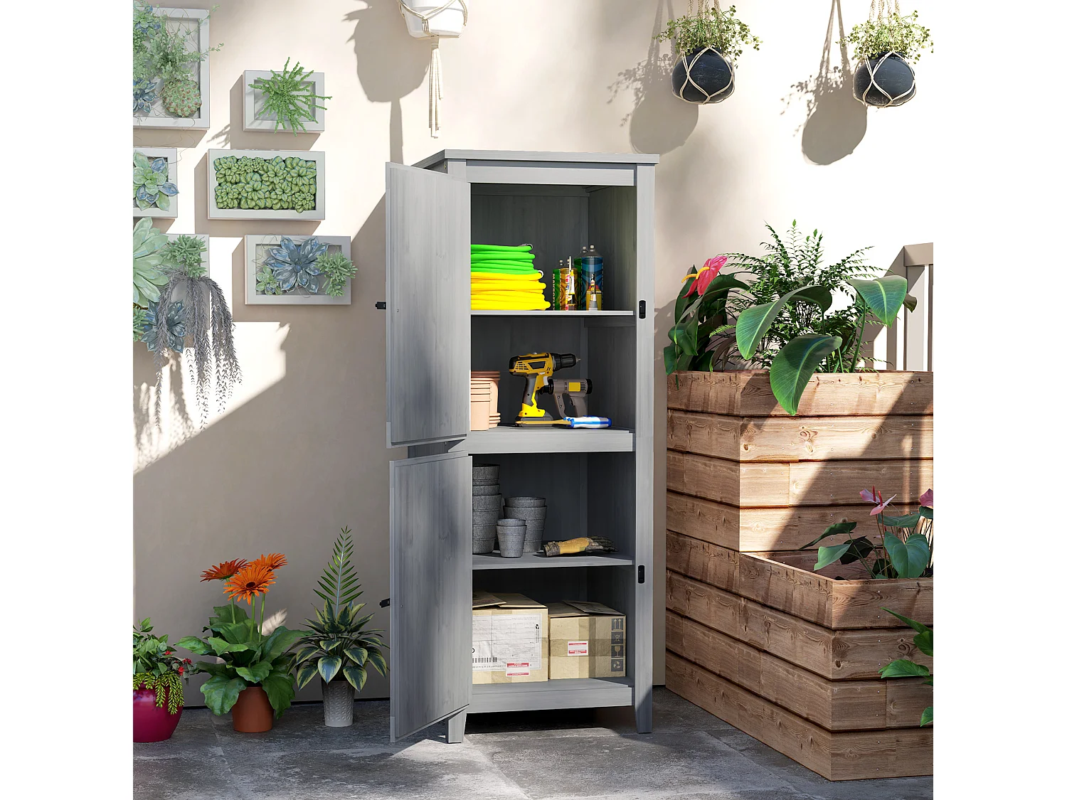 Capanno porta attrezzi da esterno con 2 armadietti con blocco grigio
