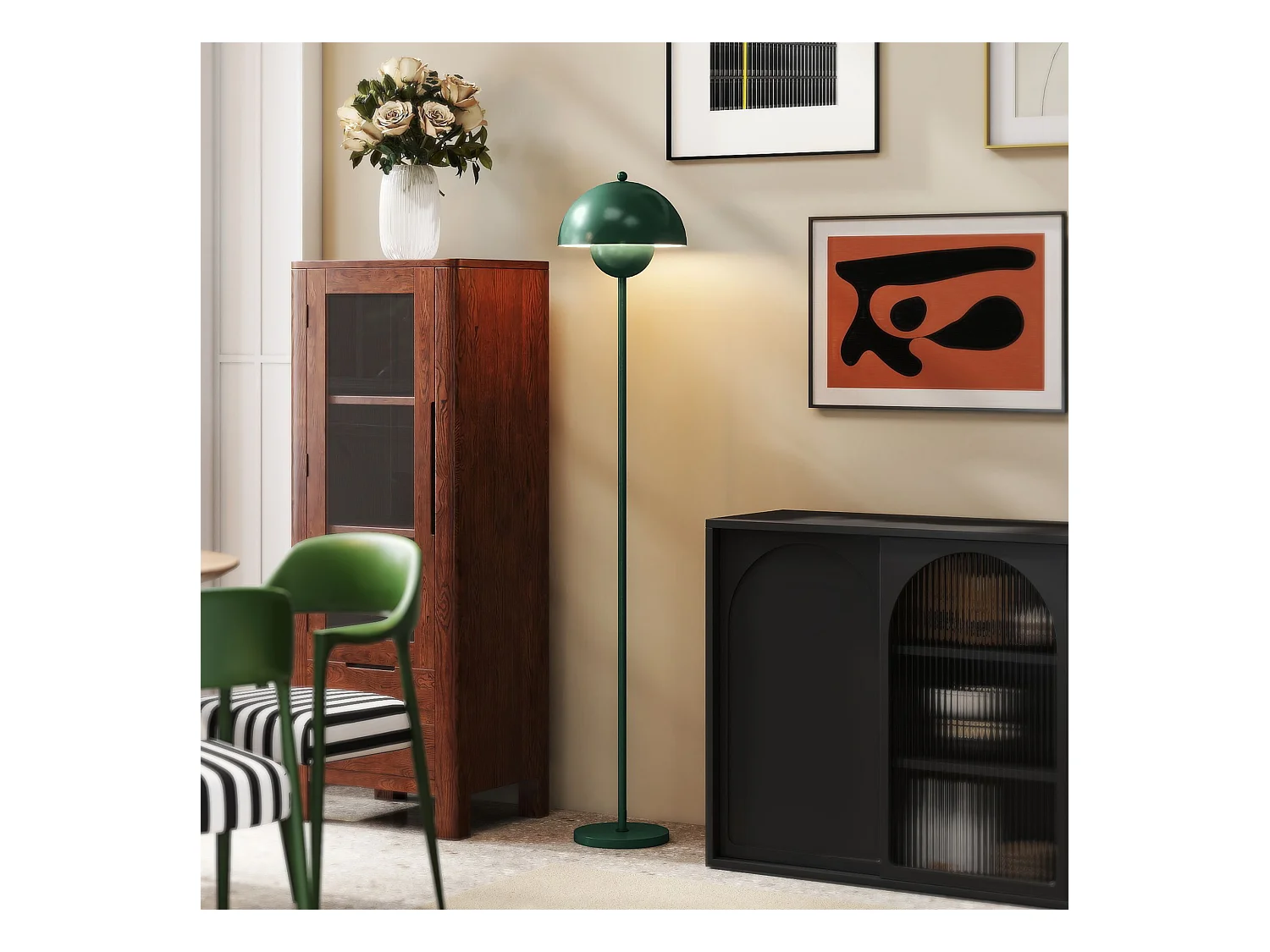 Lampada da terra moderna con paralume semicircolare verde