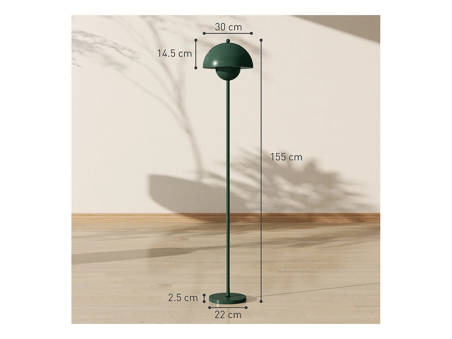 Lampada da terra moderna con paralume semicircolare verde