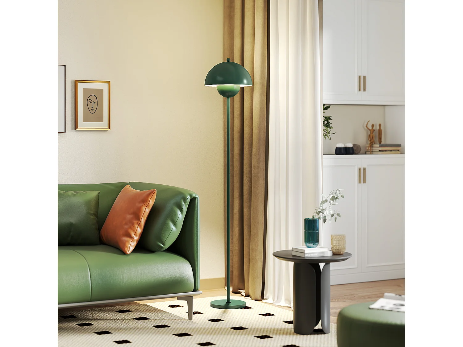 Lampada da terra moderna con paralume semicircolare verde