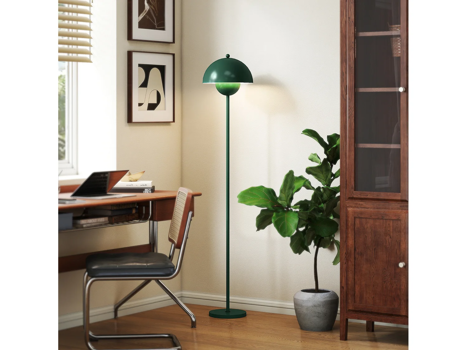 Lampada da terra moderna con paralume semicircolare verde