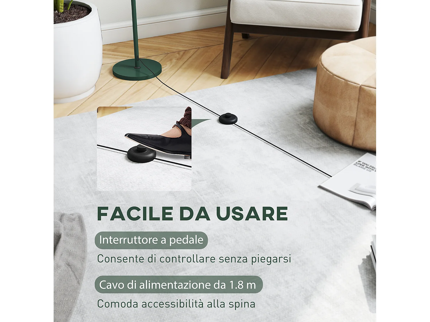 Lampada da terra moderna con paralume semicircolare verde