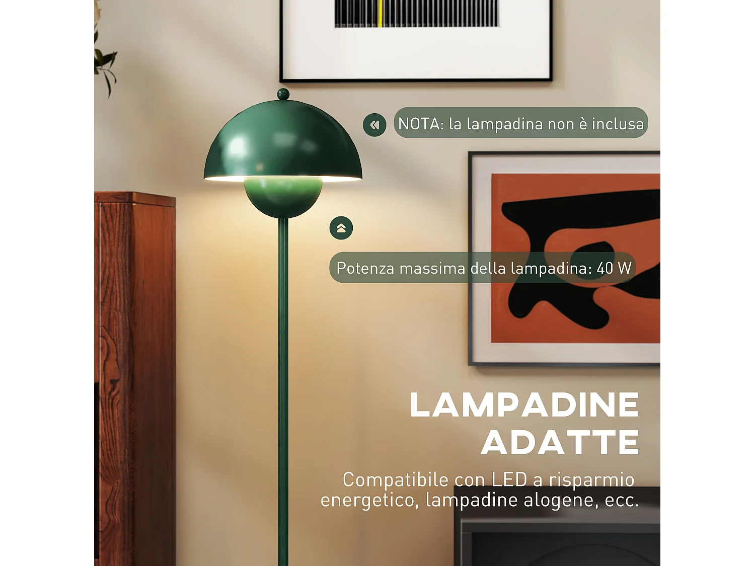 Lampada da terra moderna con paralume semicircolare verde
