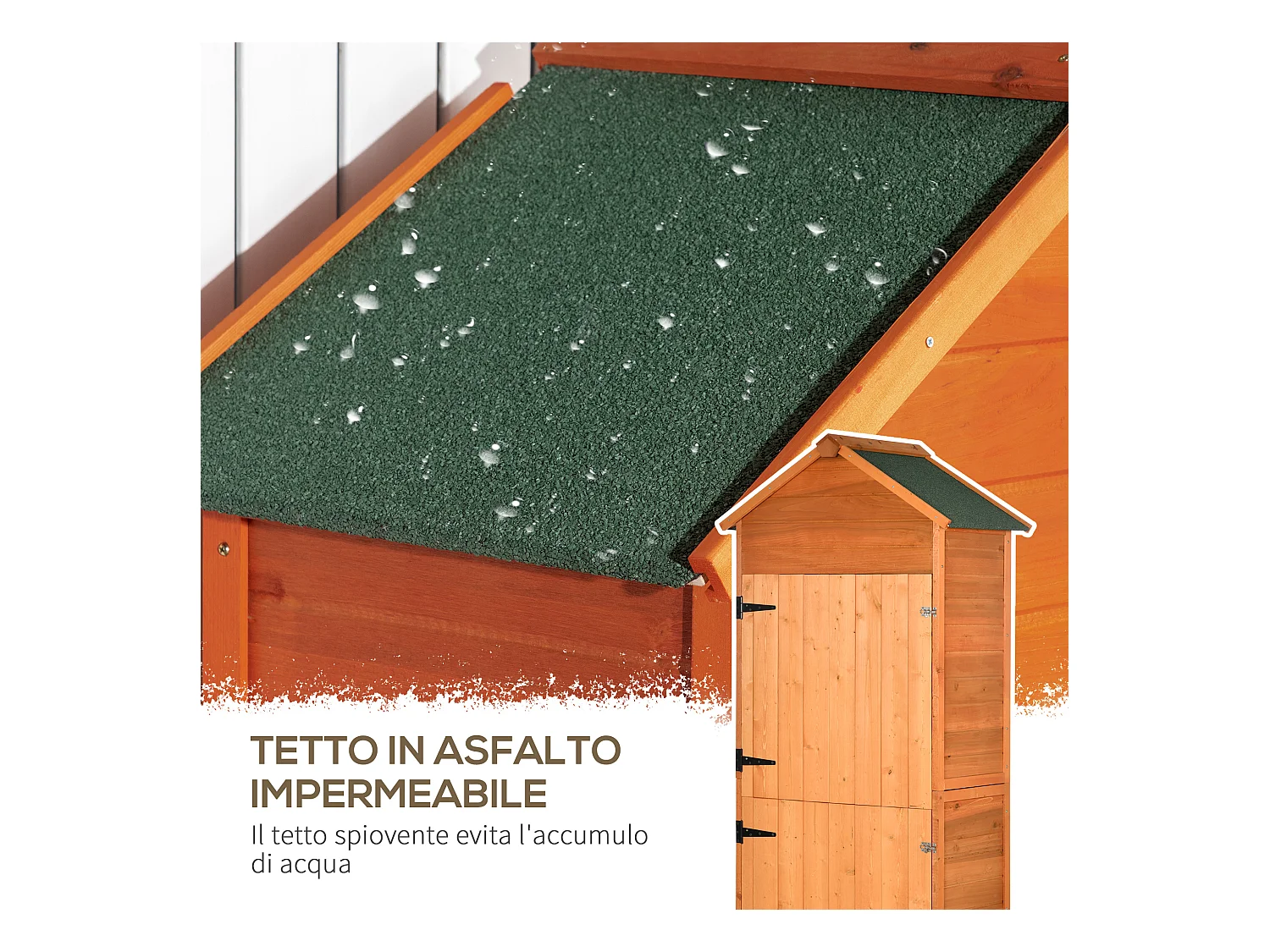 Casetta porta attrezzi in legno con 2 ante e 3 mensole