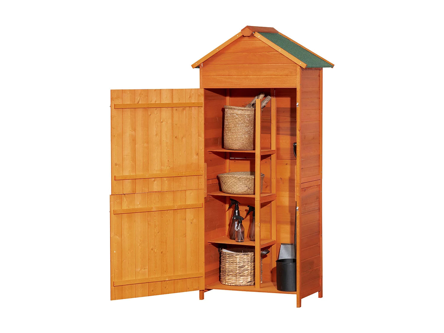 Casetta porta attrezzi in legno con 2 ante e 3 mensole