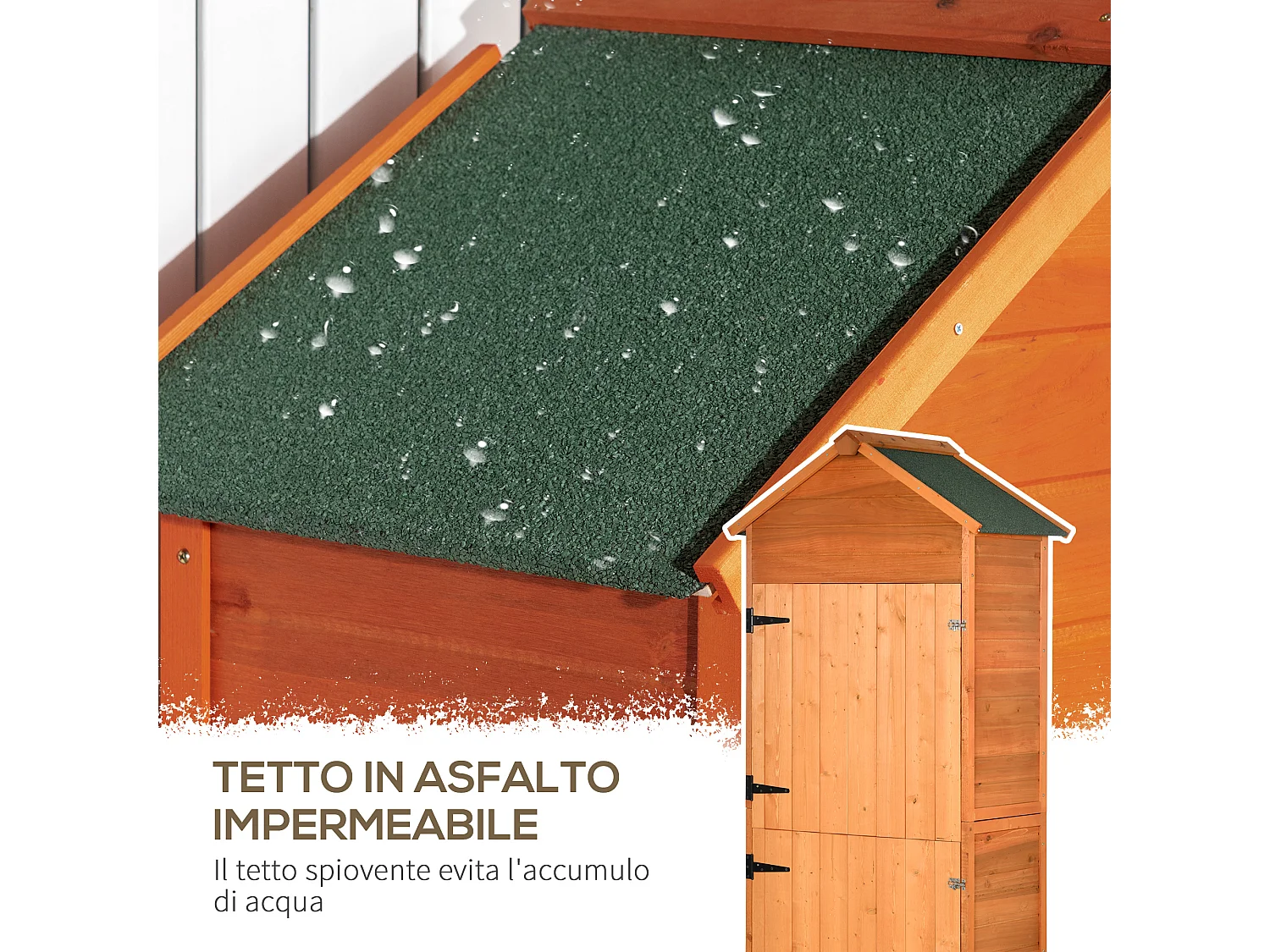 Casetta porta attrezzi in legno con 2 ante e 3 mensole