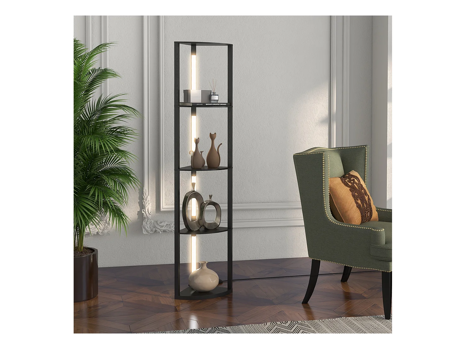 Lampada da terra in mdf a 4 ripiani con luce led da 3000k