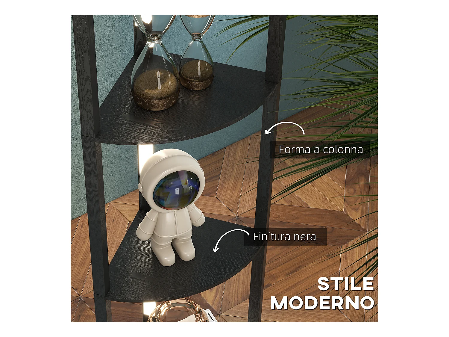 Lampada da terra in mdf a 4 ripiani con luce led da 3000k