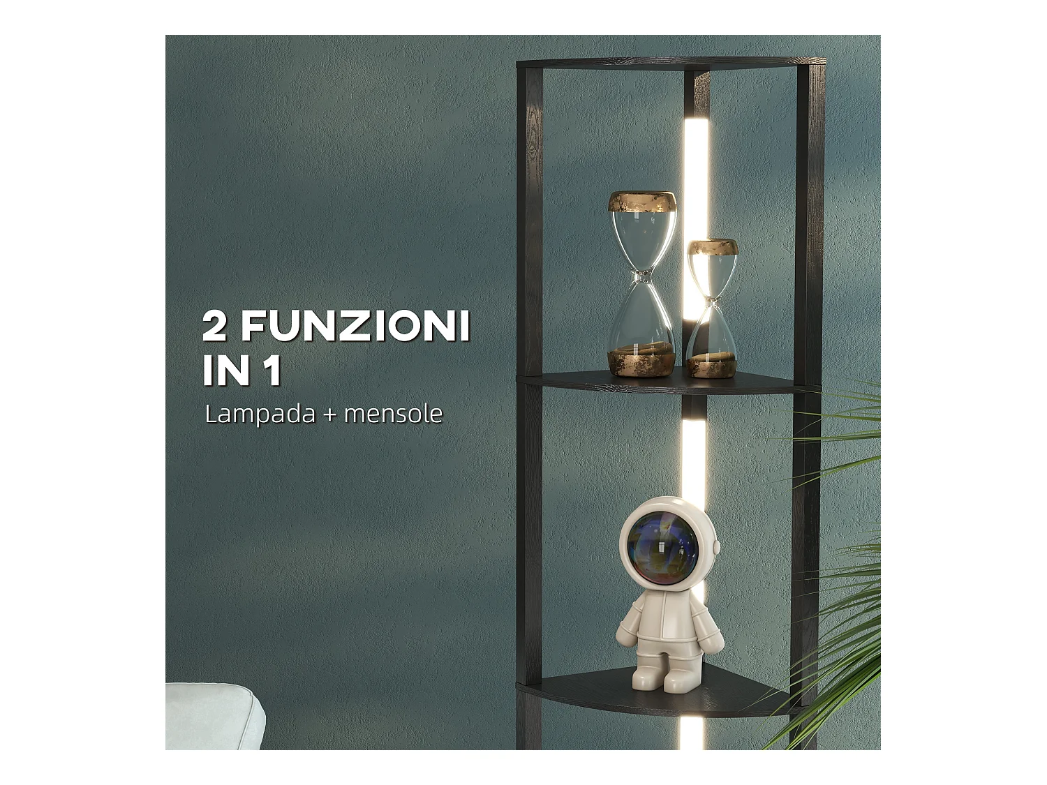 Lampada da terra in mdf a 4 ripiani con luce led da 3000k