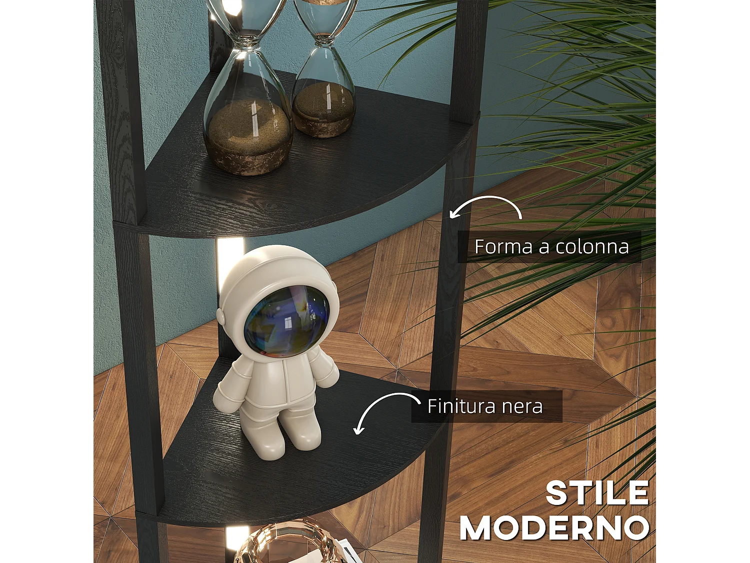 Lampada da terra in mdf a 4 ripiani con luce led da 3000k