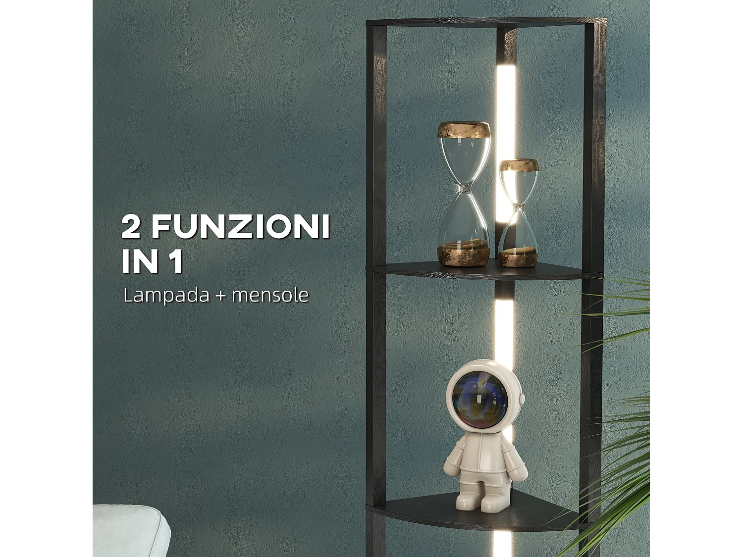 Lampada da terra in mdf a 4 ripiani con luce led da 3000k