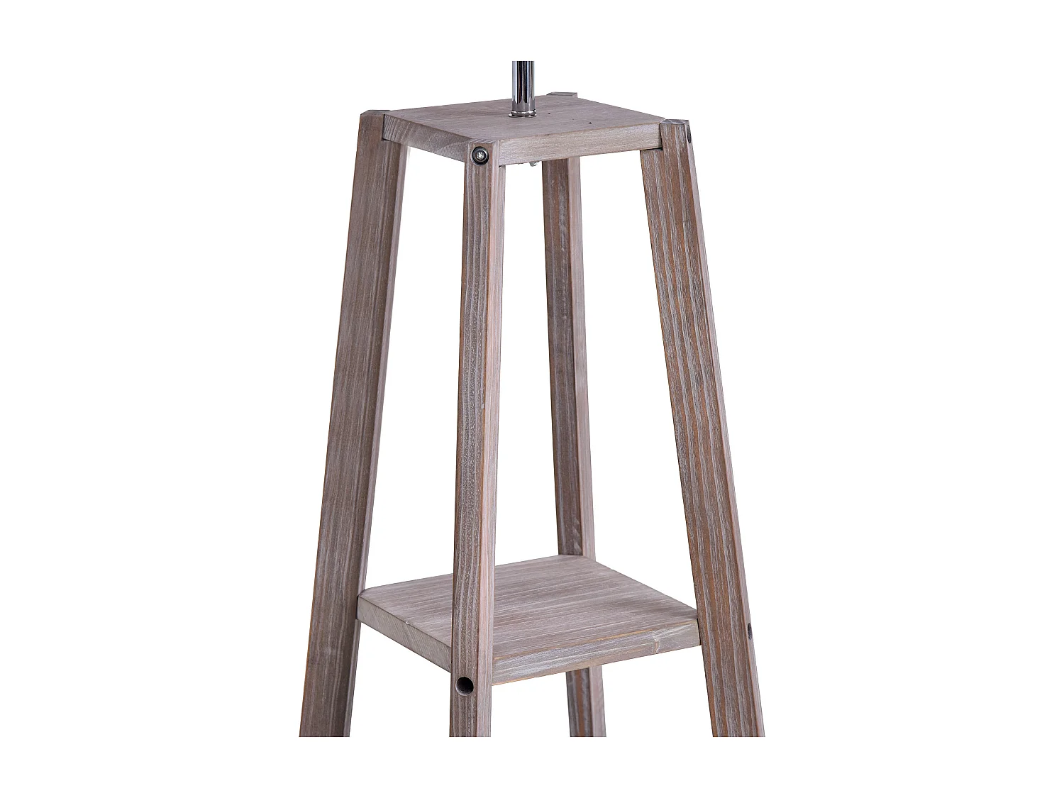 Lampada da terra con 3 ripiani in legno e tessuto grigio