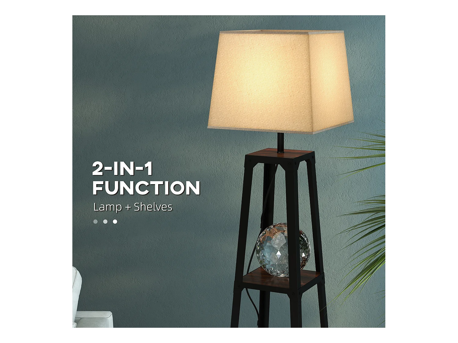 Lampada da terra a 3 ripiani con paralume in tessuto