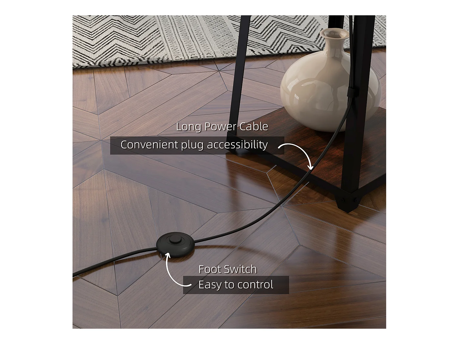 Lampada da terra a 3 ripiani con paralume in tessuto