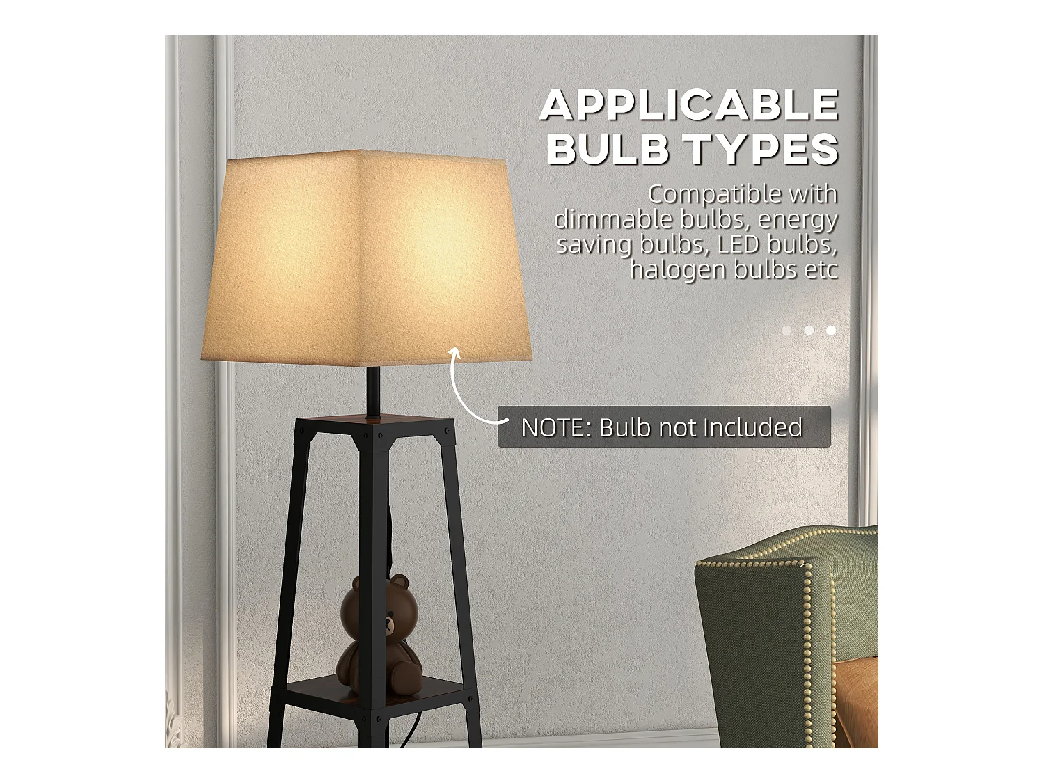 Lampada da terra a 3 ripiani con paralume in tessuto