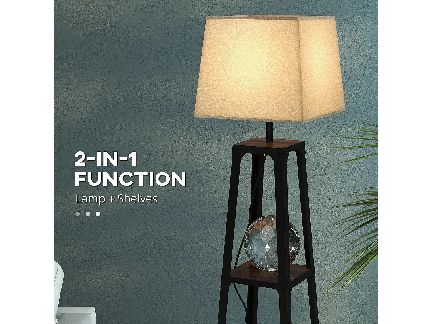 Lampada da terra a 3 ripiani con paralume in tessuto